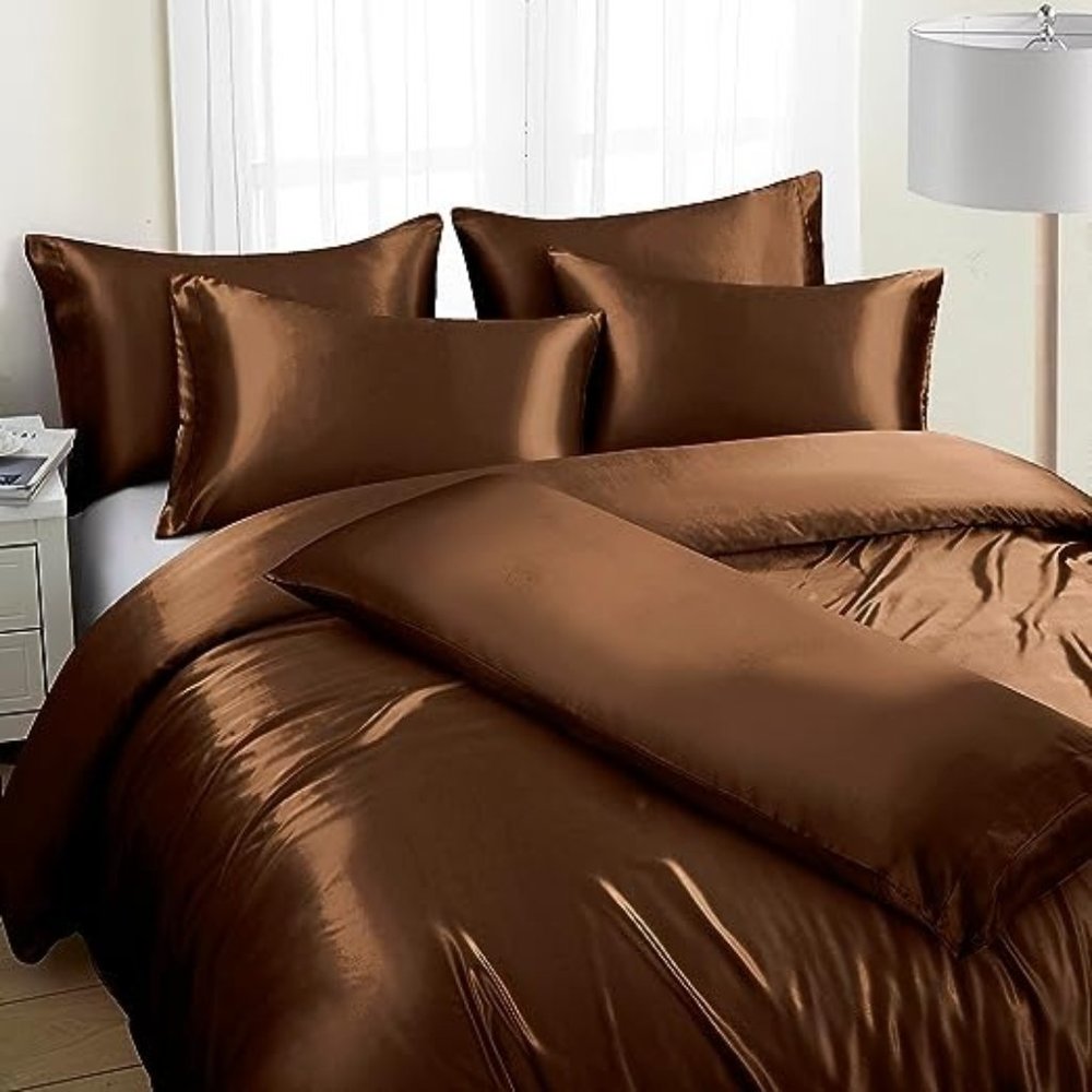 New 6 Pieces Satin Duvet Cover Full/Queen Size Luxury Silky Bedding Duvet Cover - Picture 1 of 6